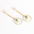 Pearl Accented Gold Chain Dangle Earrings with Green Strawberry Quartz and Moonstone Hoop Drop - 196704534368