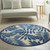 4’ Round Navy and Beige Leaves Indoor Outdoor Area Rug - 4512822815756