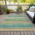9' X 12' Artichoke Green Peach And Teal Blue Striped Washable Indoor Outdoor Area Rug