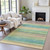 9' X 12' Artichoke Green Peach And Teal Blue Striped Washable Indoor Outdoor Area Rug