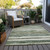 8' X 10' Sage And Beige Striped Washable Indoor Outdoor Area Rug