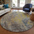 8' Brown And Gold Round Abstract Washable Indoor Outdoor Area Rug