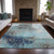 9' X 12' Teal Blue And Gray Abstract Washable Indoor Outdoor Area Rug - Teal Blue, Gray