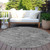 8' Gray And Smoky Black Round Abstract Washable Indoor Outdoor Area Rug