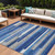 9' X 12' Navy Blue And Denim Blue Striped Washable Indoor Outdoor Area Rug