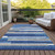 9' X 12' Navy Blue And Denim Blue Striped Washable Indoor Outdoor Area Rug
