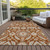 9' X 12' Orange Taupe And Gold Floral Washable Indoor Outdoor Area Rug