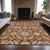 9' X 12' Orange Taupe And Gold Floral Washable Indoor Outdoor Area Rug
