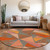 8' Rust Gray And Pink Round Geometric Washable Indoor Outdoor Area Rug