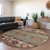 8' Rust Gray And Gold Round Tribal Washable Indoor Outdoor Area Rug