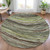 8' Artichoke Green Brown And Ivory Round Abstract Washable Indoor Outdoor Area Rug