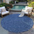 8' Navy Blue Gray And Ivory Round Polka Dot Washable Indoor Outdoor Area Rug