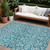 8' X 10' Teal Blue And Ivory Damask Washable Indoor Outdoor Area Rug