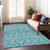 8' X 10' Teal Blue And Ivory Damask Washable Indoor Outdoor Area Rug