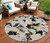 8' Black Gray And Light Brown Round Floral Washable Indoor Outdoor Area Rug