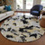 8' Black Gray And Light Brown Round Floral Washable Indoor Outdoor Area Rug