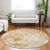8' Round Cream and Gold Round Abstract Washable Non Skid Indoor Outdoor Area Rug
