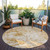 8' Round Cream and Gold Round Abstract Washable Non Skid Indoor Outdoor Area Rug