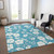 9' X 12' Turquoise Ivory And Gray Floral Washable Indoor Outdoor Area Rug