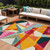 8' X 10' Ivory Orange And Burgundy Geometric Washable Indoor Outdoor Area Rug
