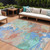 9' X 12' Coral Teal Blue And Mint Green Abstract Washable Indoor Outdoor Area Rug