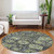 8' Fern Green And Blue Round Damask Washable Indoor Outdoor Area Rug