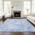 9' X 12' Sky Blue Denim Blue And Ivory Abstract Washable Indoor Outdoor Area Rug