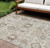 9' X 12' Linen And Ivory Floral Medallion Washable Indoor Outdoor Area Rug
