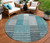 8' Teal Blue Aqua And Gray Round Striped Washable Indoor Outdoor Area Rug