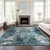 9' X 12' Teal Blue Gray And Charcoal Abstract Washable Indoor Outdoor Area Rug