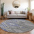 8' Pewter And Blue Round Southwestern Washable Indoor Outdoor Area Rug