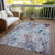 10' X 14' Navy Blue And Sky Blue Floral Washable Indoor Outdoor Area Rug