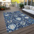 9' X 12' Navy Blue Charcoal And Ivory Damask Washable Indoor Outdoor Area Rug