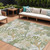 9' X 12' Ivory Wheat And Olive Green Botanical Leaves Washable Indoor Outdoor Area Rug