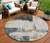 8' Charcoal Gray And Tan Round Abstract Washable Indoor Outdoor Area Rug