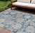 8' X 10' Navy Blue And Beige Floral Washable Indoor Outdoor Area Rug