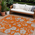 9' X 12' Orange And Gray Floral Washable Indoor Outdoor Area Rug