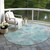 8' Teal Blue And Gray Round Floral Washable Indoor Outdoor Area Rug - Teal Blue, Gray