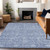 8' X 10' Denim Blue And Ivory Floral Washable Indoor Outdoor Area Rug - Denim Blue, Ivory