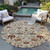 8' Ivory Brown And Red Round Floral Washable Indoor Outdoor Area Rug