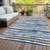 8' X 10' Navy Blue Beige And Ivory Striped Washable Indoor Outdoor Area Rug