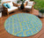 8' Artichoke Green And Aqua Round Geometric Washable Indoor Outdoor Area Rug