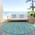 8' Artichoke Green And Aqua Round Geometric Washable Indoor Outdoor Area Rug