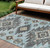 9' X 12' Teal Blue And Charcoal Tribal Washable Indoor Outdoor Area Rug