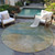 8' Artichoke Green Gray And Gold Round Abstract Washable Indoor Outdoor Area Rug