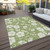 9' X 12' Artichoke Green And Ivory Floral Washable Indoor Outdoor Area Rug Transitional Style - Artichoke Green, Ivory Color