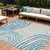 9' X 12' Teal Blue Ivory And Silver Abstract Washable Indoor Outdoor Area Rug