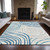 9' X 12' Teal Blue Ivory And Silver Abstract Washable Indoor Outdoor Area Rug