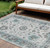 10' X 14' Teal Blue And Gray Floral Washable Indoor Outdoor Area Rug - Teal Blue, Gray