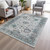 10' X 14' Teal Blue And Gray Floral Washable Indoor Outdoor Area Rug - Teal Blue, Gray